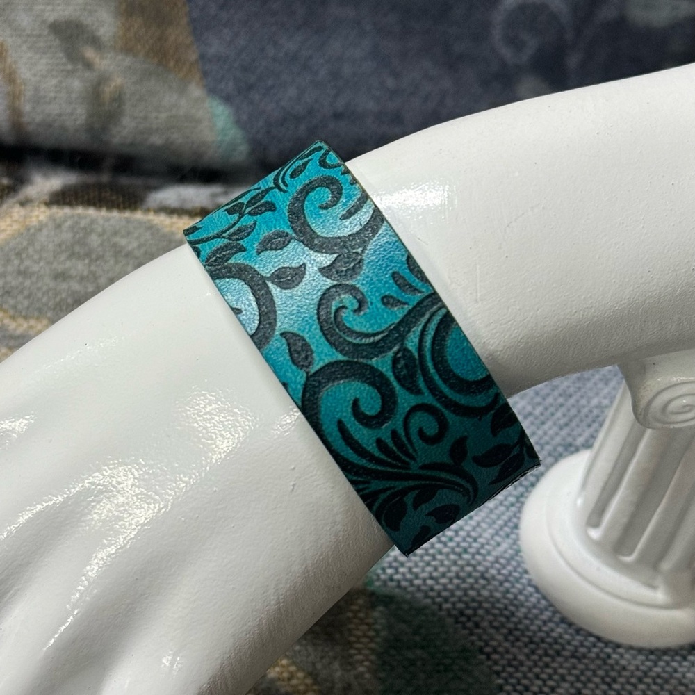 leather bracelet cuff custom lasered turquoise with vine